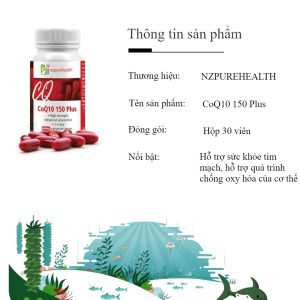 Viên uống bổ tim mạch, chống oxy hóa CoQ10 150 Plus NzPureHealth - Hộp 30 viên