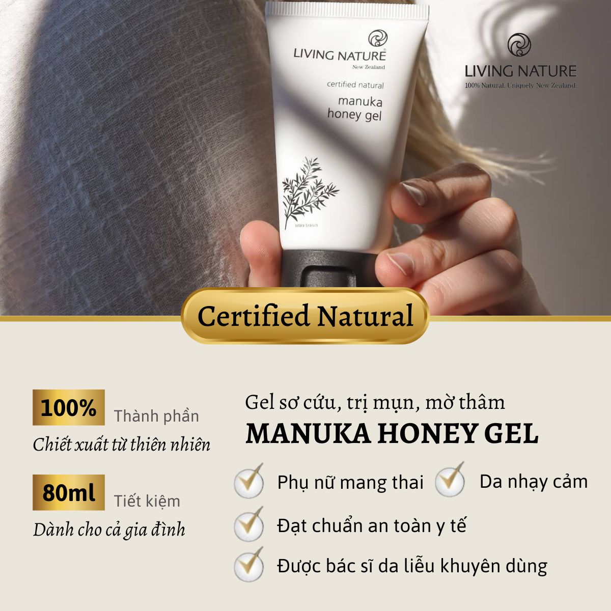 Gel trị mụn Living Nature Manuka Honey Gel - Tuýp 50ml