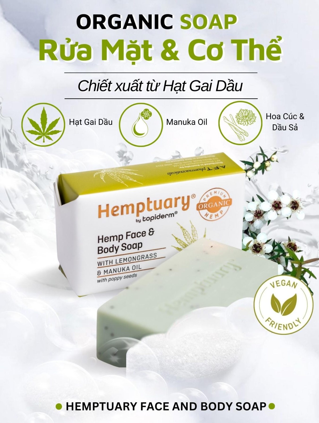 Xà Phòng Rửa Mặt & Cơ Thể Từ Hạt Gai Dầu Hemptuary Face and Body Soap 100g