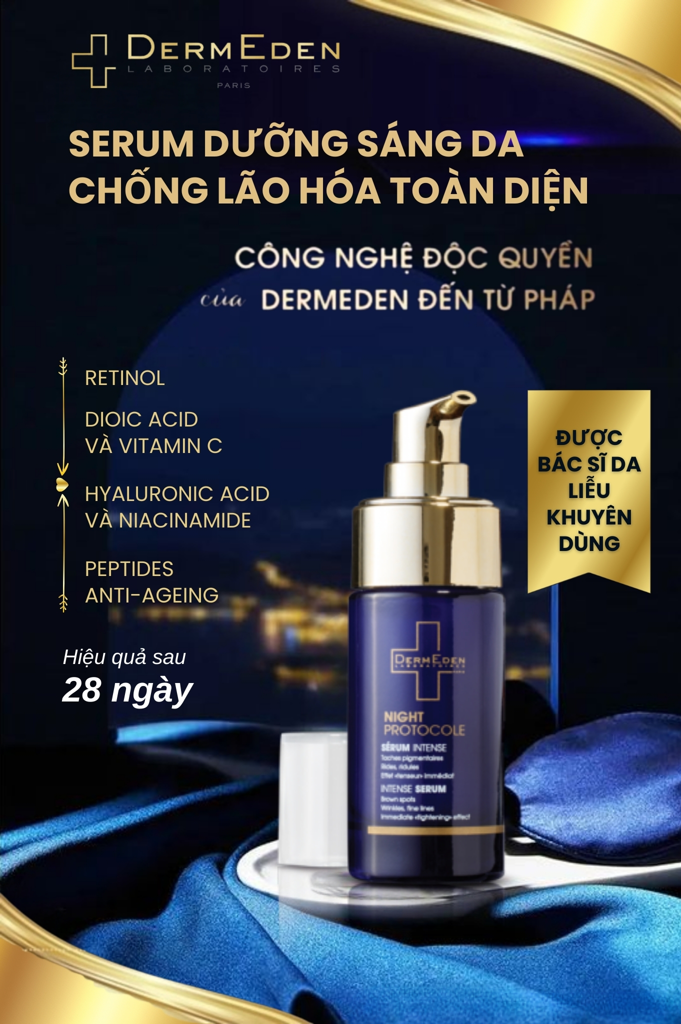 Tinh chất chống lão hóa, trắng da DermEden Night Protocole Intense Serum (30ml)