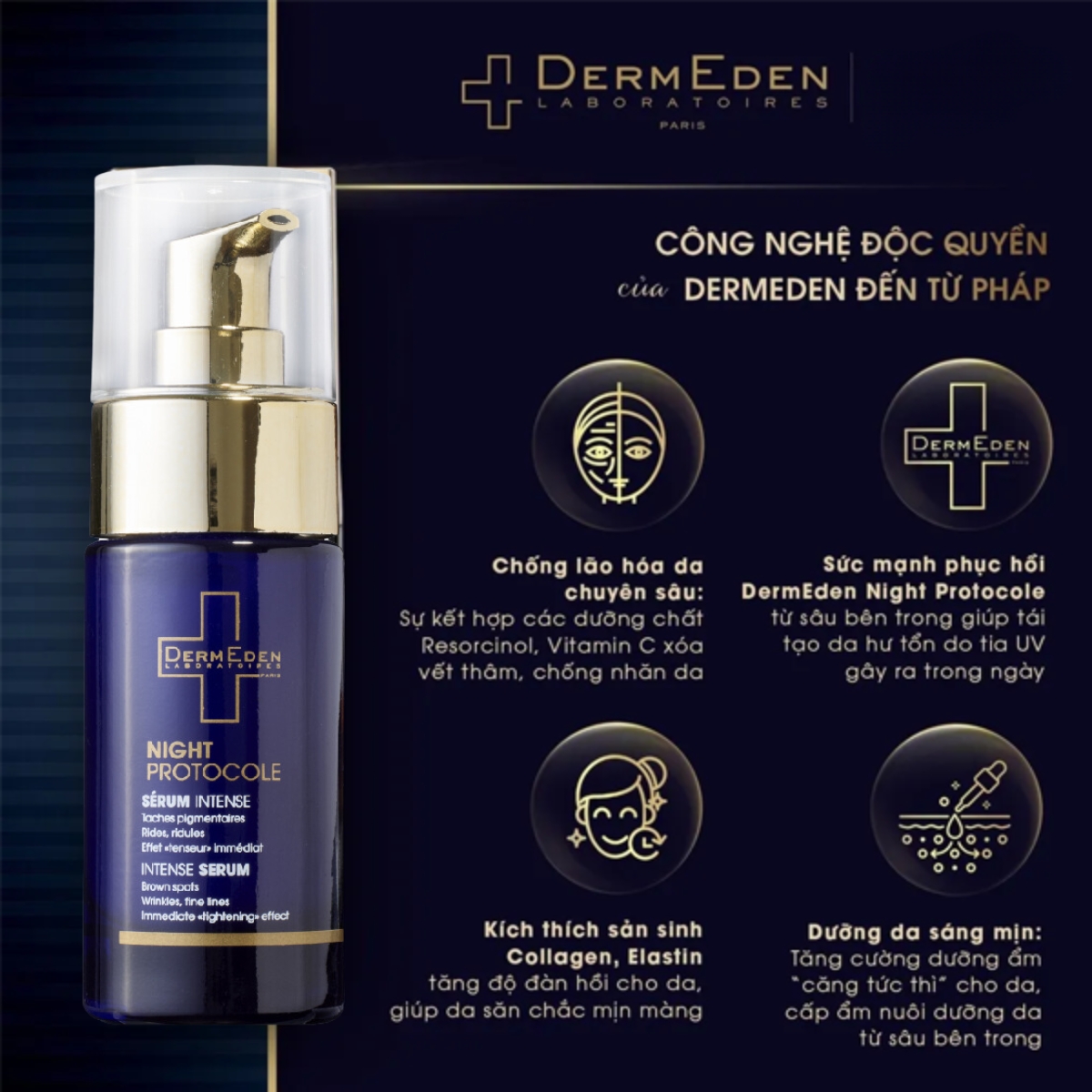 Tinh chất chống lão hóa, trắng da DermEden Night Protocole Intense Serum (30ml)