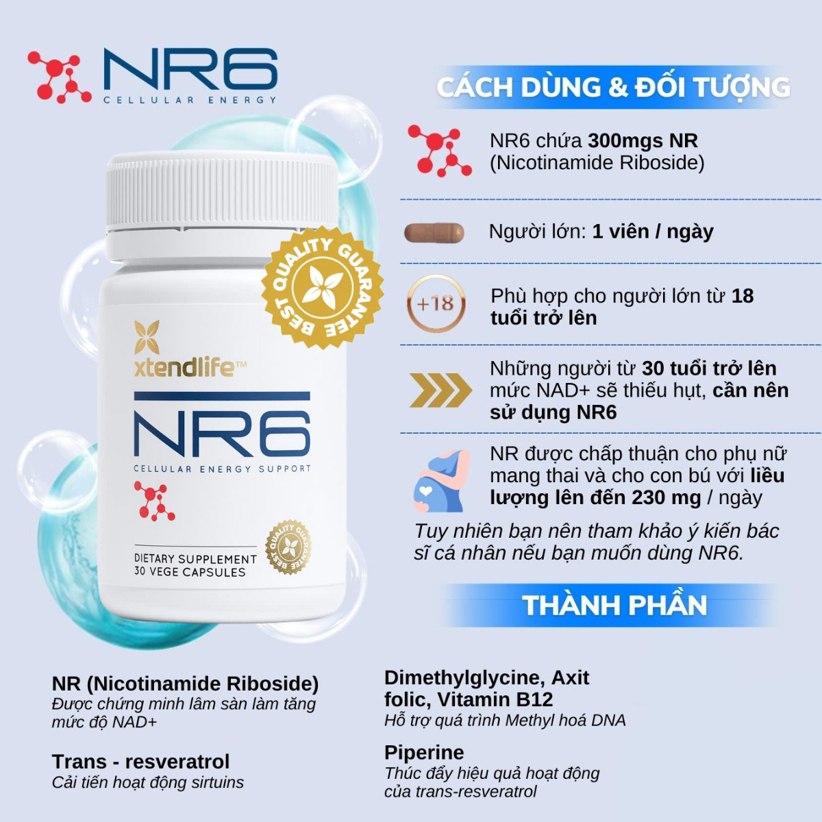 Viên uống Xtend-Life NR6: tăng sinh NAD tự nhiên, chống lão hóa và tăng cường tuổi thọ