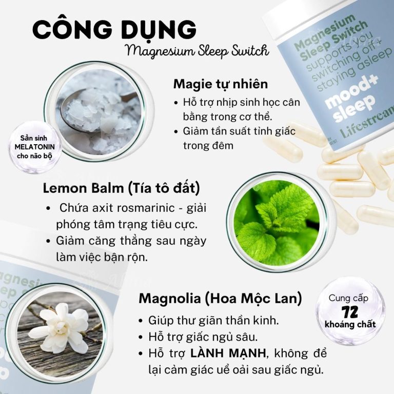 Viên uống ngủ ngon Lifestream Magnesium Sleep Switch (60 viên)