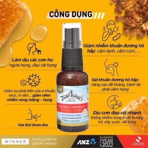 Xịt họng keo ong Organic Propolis Throat Spray with Manuka Honey MG550+