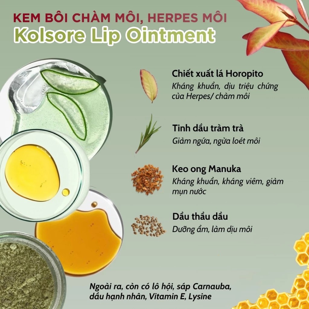 Kem hỗ trợ chàm môi, herpes môi Kolorex Kolsore Lip Care Ointment